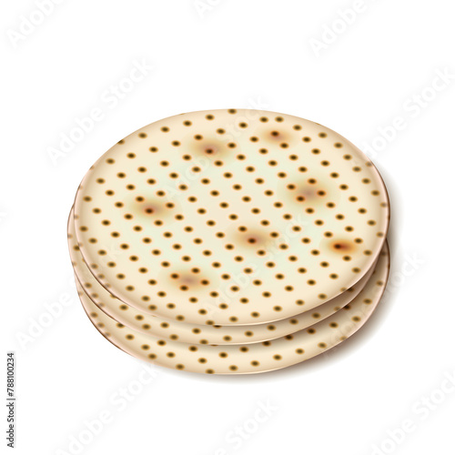 Happy Passover greeting card decoration with traditional symbols matzo matzah Jewish traditional bread for Passover Seder, Pesach food isolated icon, Haggadah banner wallpaper