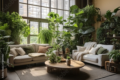 Urban Jungle Living Room: Lush Indoor Foliage In Contemporary Style