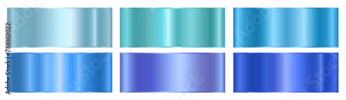 A set of blue metallic gradients on a white background. Metallic gradient effects for the design of text and bulletin boards, infographics. Metal banner. Vector EPS 10.