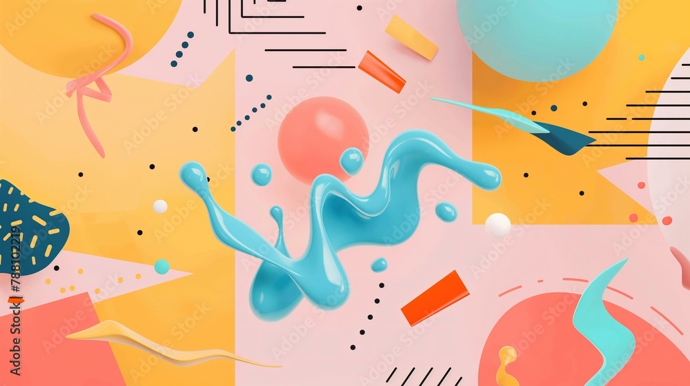 Vibrant Abstract Art with Dynamic Splashes and Geometric Shapes for Creative Design