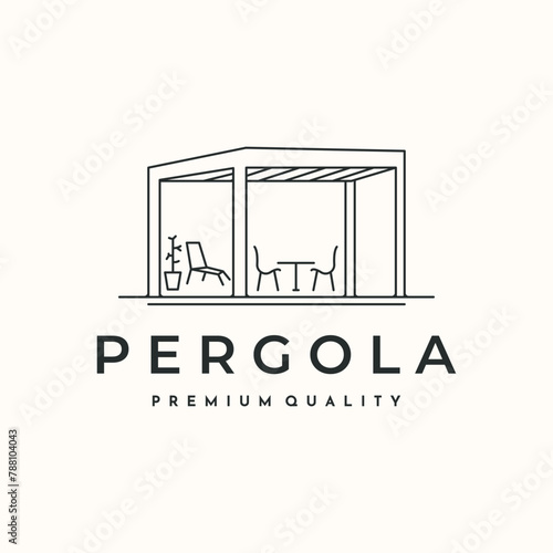 pergola shade line art logo vector minimalist illustration design, comfort pavilion logo design photo