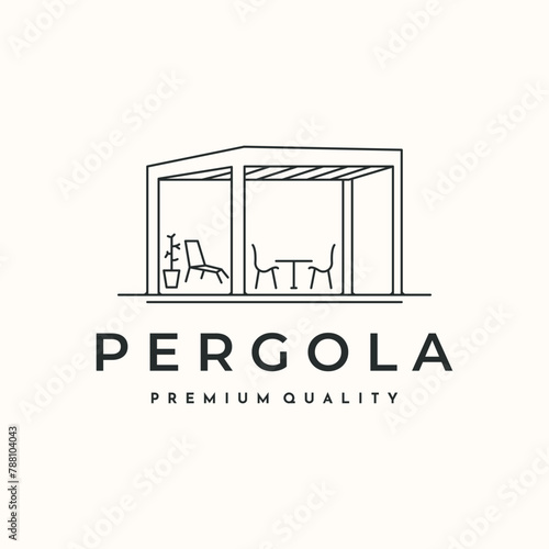 pergola shade line art logo vector minimalist illustration design, comfort pavilion logo design