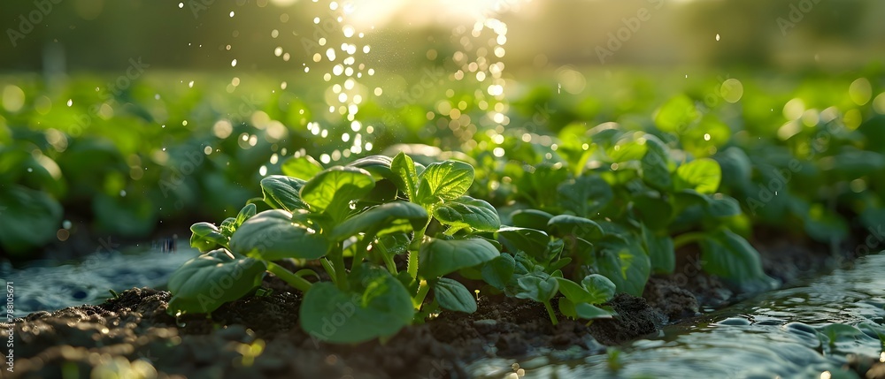 Sustainable Growth: Drip Irrigation Nourishes a Lush Vegetable Garden. Concept Agricultural Innovation, Water Conservation, Sustainable Farming Sustainable Growth: Drip Irrigation Nourishes a Lush Vegetable Garden. Concept Agricultural Innovation, Water Conservation, Sustainable Farming