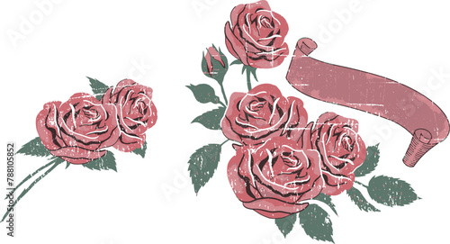 Rose flower vintage graphic illustration. Rock and roll tour t shirt print design. Music poster.