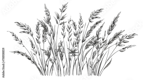 Oryza outlined sketch. Vintage drawing of field grain photo