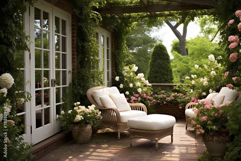 Lush Greenery & Floral Elegance: Charming English Garden Patio Design Ideas