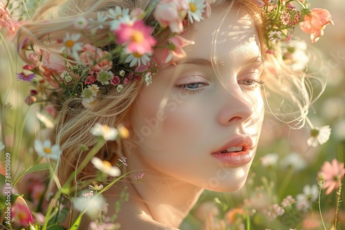 Serene beauty with spring blossoms in soft light