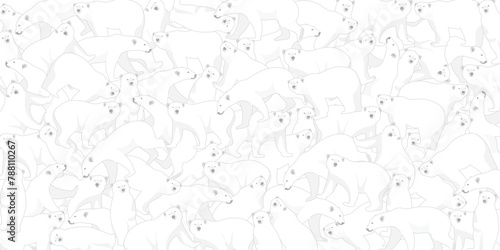 Polar bear pattern with gray color outline childish style on white background vector illustration.