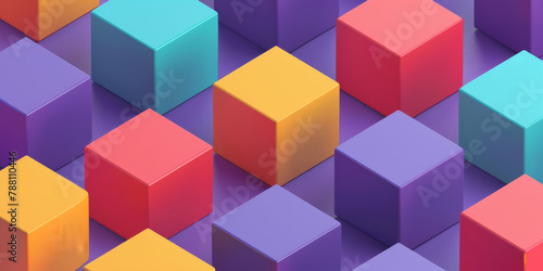 Abstract graphic  cubes and wallpaper with blockchain and creative color render. 3d digital block  geometric Illustration and pastel grid for modern geometry  mosaic and form for data innovation