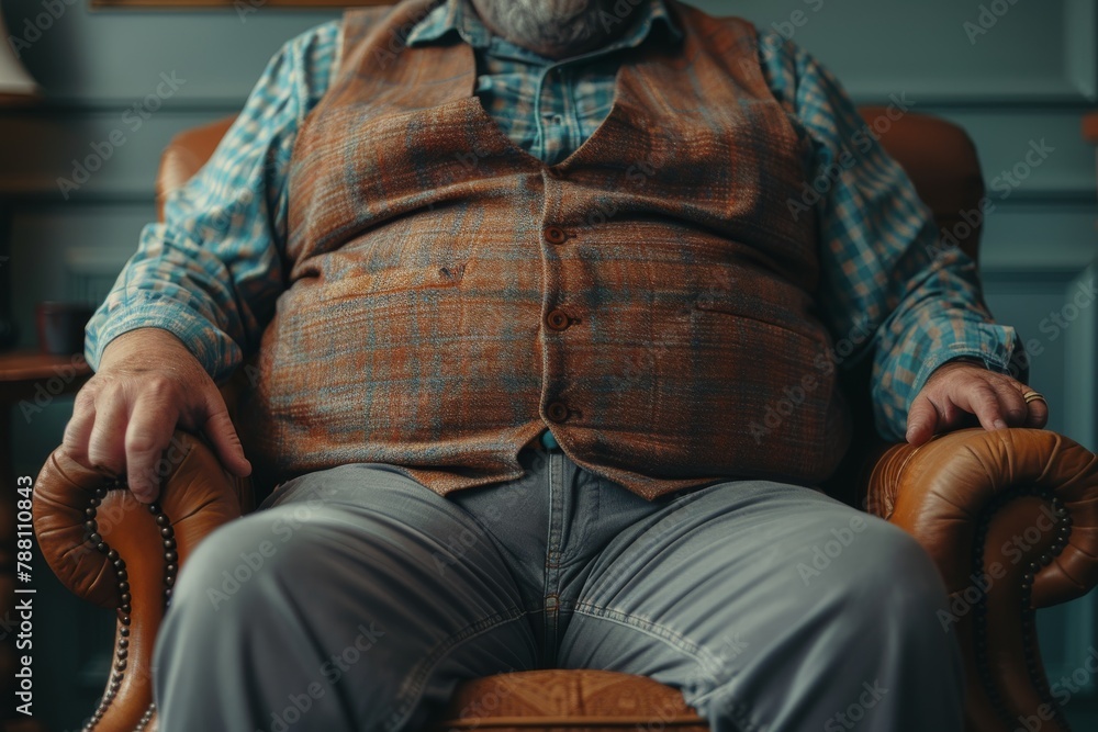 An elderly man is seated comfortably in a leather armchair, representing relaxation and the concept of aging gra An elderly man is seated comfortably in a leather armchair, representing relaxation and the concept of aging gra