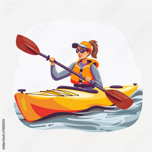 Illustration of a Woman Kayaker Navigating Waters with Determination and Skill. White Background. Generative AI image. © Mark K. Barry