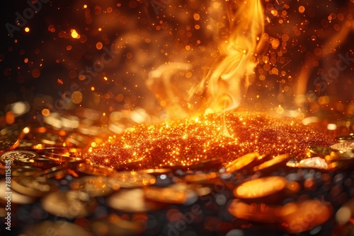 An enchanting display of golden flames and sparkles creating a magical, ethereal atmosphere