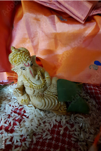 Puja of Reclining Ganesha Idol photo