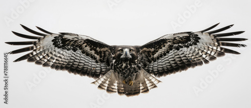 Majestic full body golden hawk eagle bird flying spreading its beautiful wings isolated on white background created with Generative AI Technology