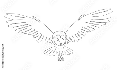 Flying Owl linear minimalist decoration. Owl abstract line art. One line design silhouette of flying owl.hand drawn minimalism style.vector illustration.