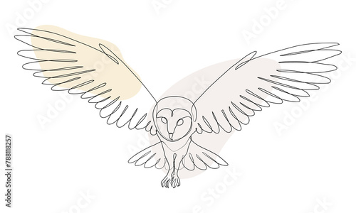 Flying Owl linear minimalist decoration. Owl abstract line art. One line design silhouette of flying owl.hand drawn minimalism style.vector illustration.