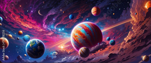 Anime Background and Wallpaper. Anime-inspired artwork featuring a vibrant galaxy with colorful planets #788118258