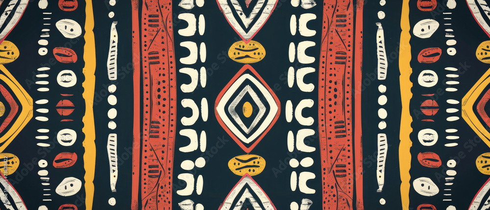Traditional African fabric tribal geometric style texture ornament pattern created with Generative AI Technology - obrazy, fototapety, plakaty 