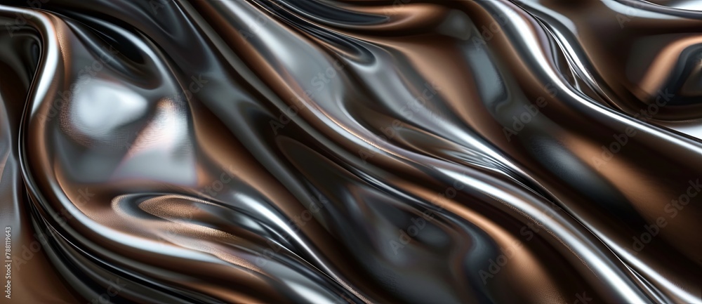 3D render of an abstract background with a smooth metallic wave in the style of a gradient of silver and brown colors 3D render of an abstract background with a smooth metallic wave in the style of a gradient of silver and brown colors