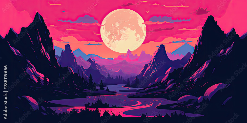 A fantasy pschedelic dreamlike landscape in vivid colors