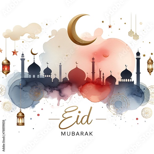 Eid ul Adha Minimalist Illustration with 'Eid Mubarak' Text