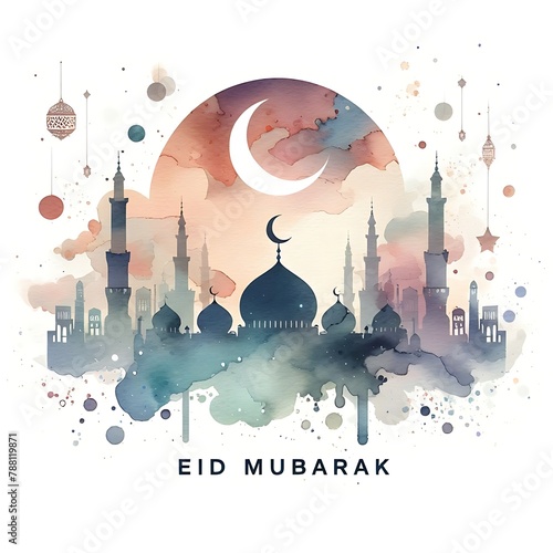 Eid ul Adha Minimalist Illustration with 'Eid Mubarak' Text