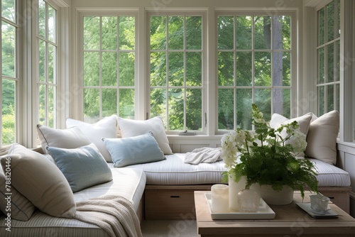 Serene Sanctuary: Tranquil Sunroom Concepts with Plush Pillows and Calming Hues