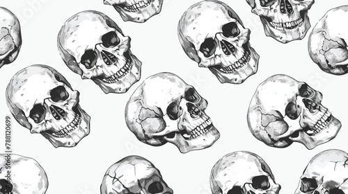 Seamless pattern with realistic human skulls on white