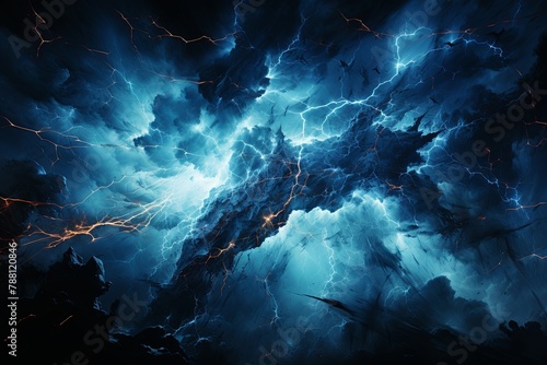 Illuminate your space with striking paintings capturing the dynamic majesty of lightning bolts. Electrify your surroundings with the raw power and beauty of nature's fury, Generative AI. photo