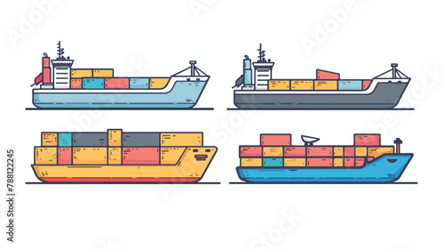 Set of Four colorful and monochrome cargo ships conta photo