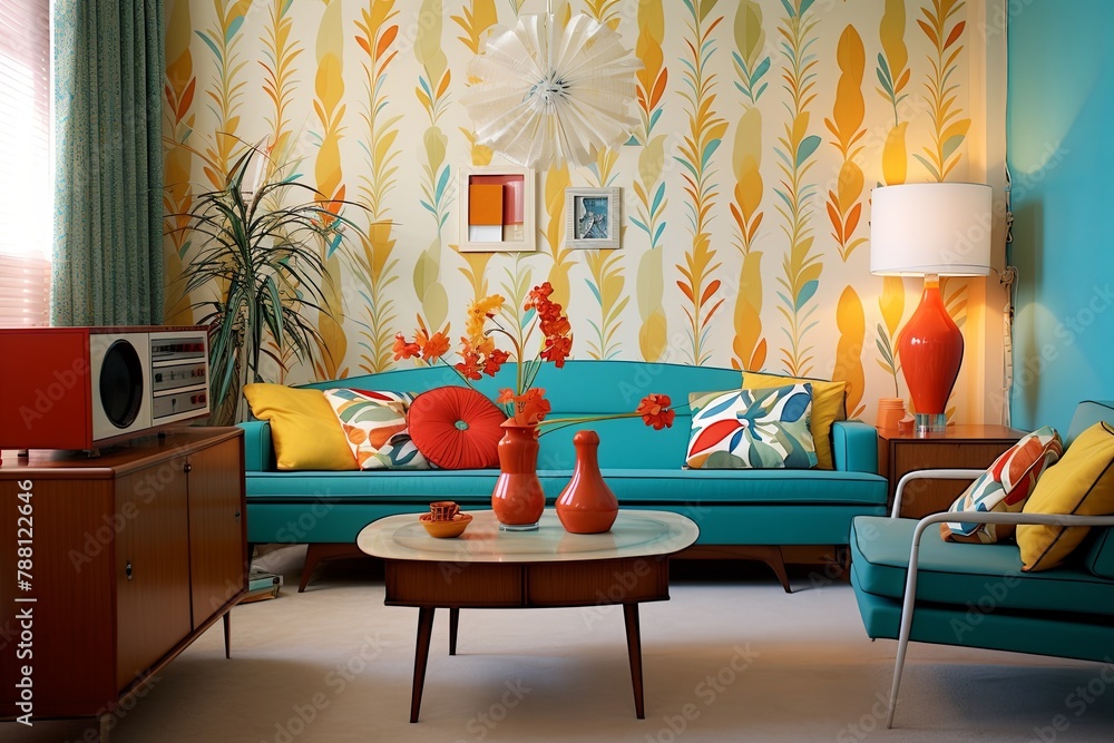Vintage Wallpaper Bliss: Retro 60s Living Room Designs & Retro Patterns ...