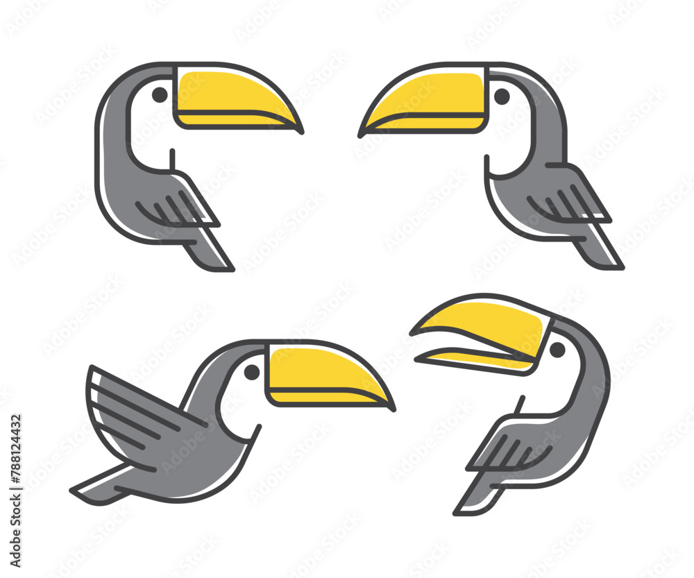 Fototapeta premium Toucan linear icon set. Toucan monoline logo icon design illustration vector. Toucan line art flat icon pack. Toucan bird icon. Vector illustration