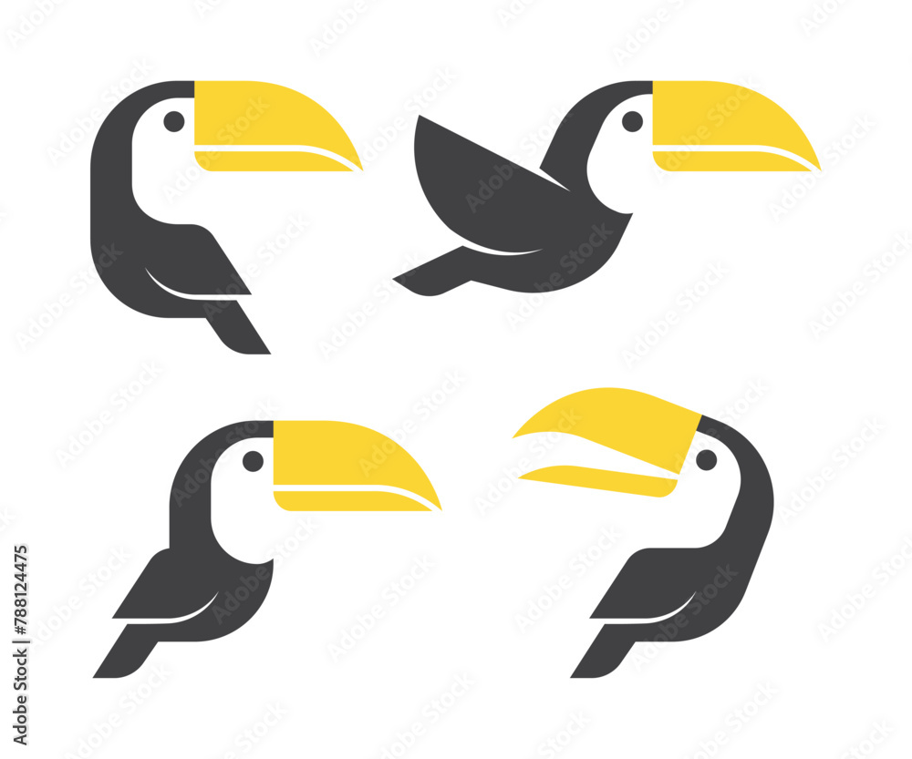 Fototapeta premium Toucan icon set. Toucan logo icon design illustration vector. Toucan flat icon pack. Toucan bird icon. Vector illustration