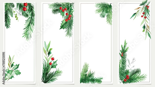 Set of Four vertical Christmas banners with coniferous photo