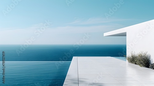 Serene Aegean Island Retreat Minimalist Architectural Landscape with Pristine Turquoise Waters photo