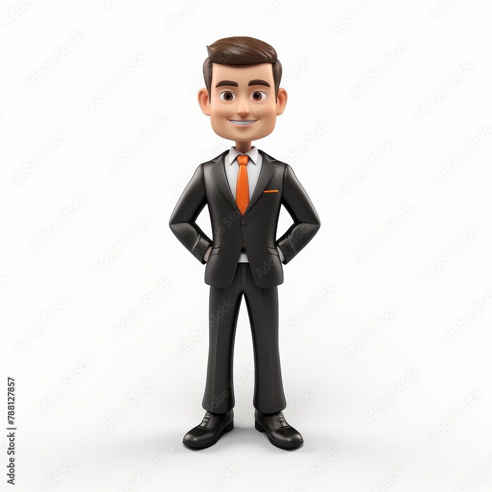Confident businessman character with briefcase isolated on white Confident businessman character with briefcase isolated on white