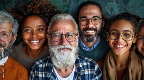 A diverse group of people, of different races and ages, all sporting glasses and beards