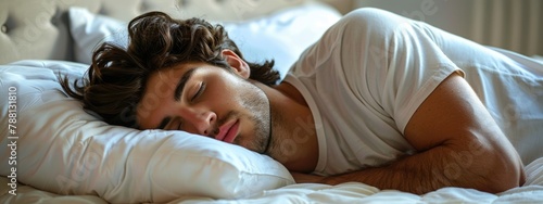 Man laying in bed with eyes closed