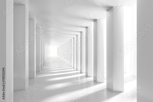 3D white modern empty corridor background