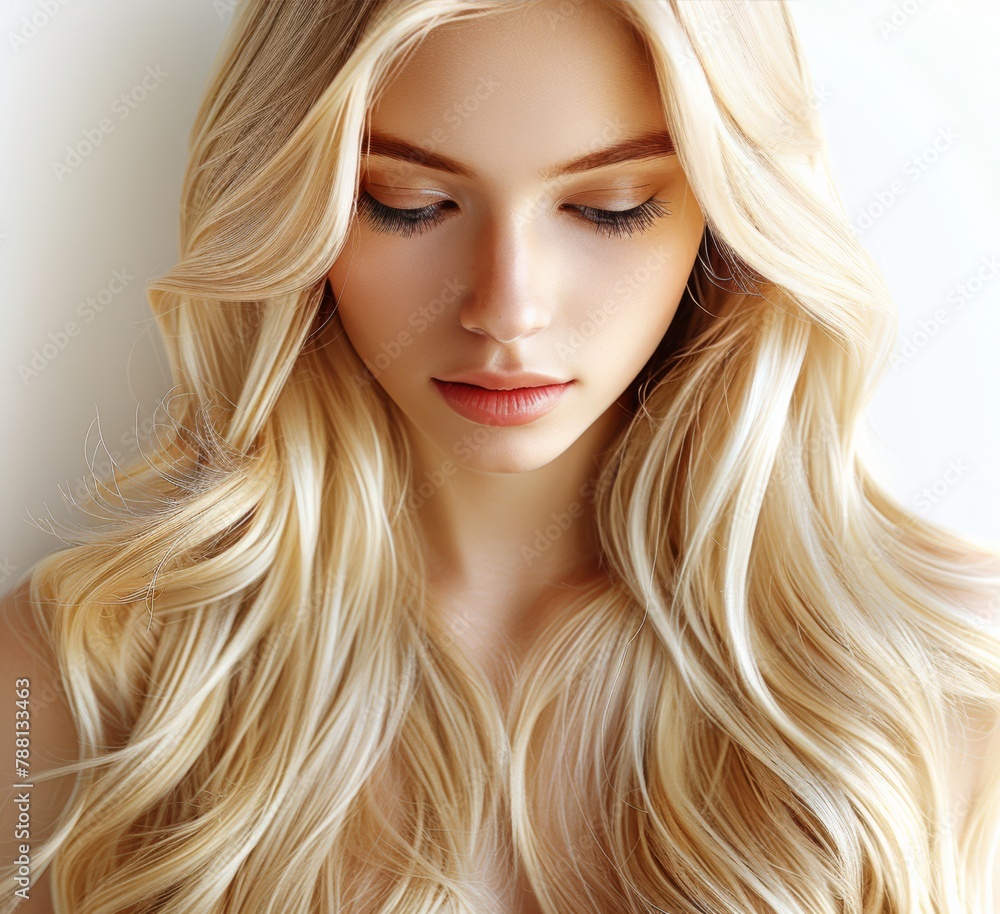 Fototapeta premium A blonde woman with long hair and a pretty face
