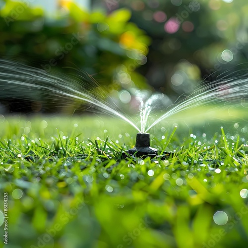lawn sprinkler efficiently hydrating a garden, ensuring lush green grass