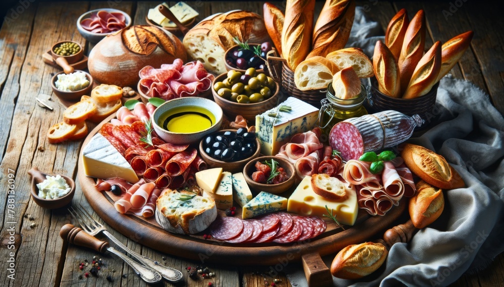 Rustic Charcuterie Board with Cheeses and Cured Meats
