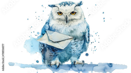 world harrypotter day May 2, 2024, Attractive watercolor owl holding letter art design, can be used on all social media platforms, cards, banners , studios, promotion, story books  photo