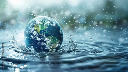 Concept of saving water and protecting the environment. Earth, globe, ecology, nature, planet concepts. Generative AI.
