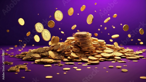 floating coins on purple background