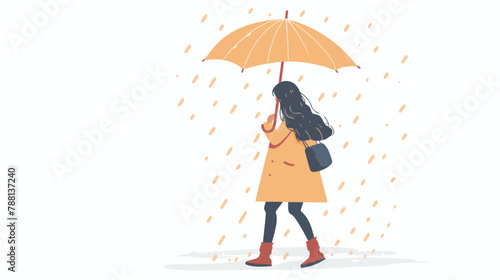 Woman walking under umbrella in rain shower. Person 