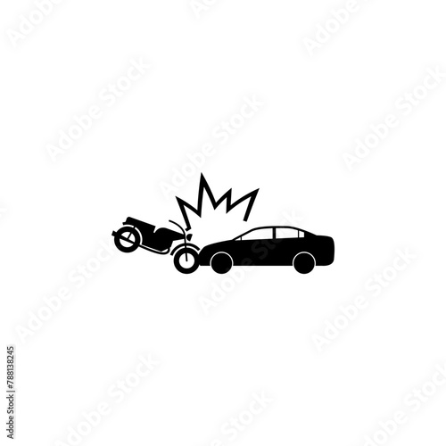 Motorcycle Hits Car. Crash flat vector icon. Simple solid symbol isolated on white background