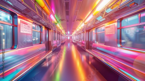 A subway train, rainbow energy wallpaper. Generative AI.