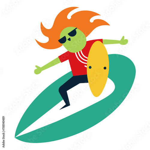  Surfing Salsa Shredder: Taco Rockstar Rides Wave of Flavor with Electric Guitar on T-Shirt Graphic