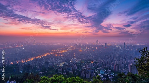 Breathtaking Cityscape at Twilight, Ideal for Travel and Urban Life Themes